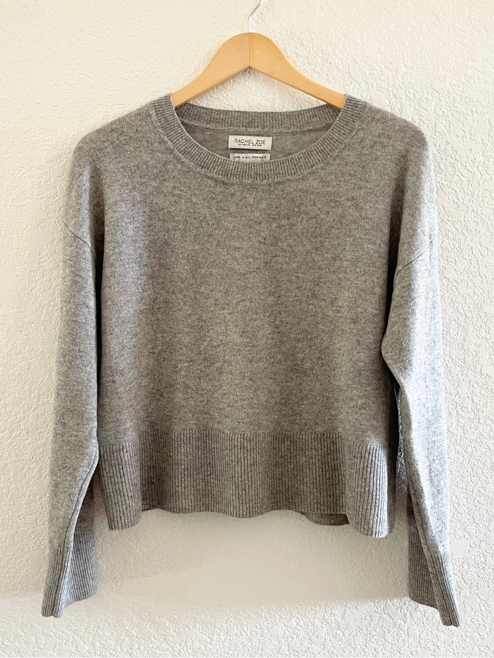 Rachel Zoe 100% Cashmere Classic Cropped Gray Sweater Sz Large EUC
